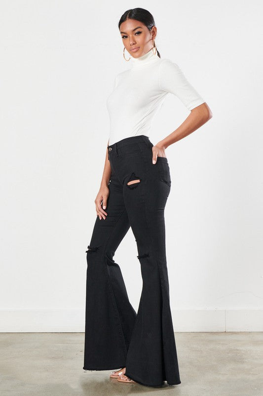 black distressed bell bottoms