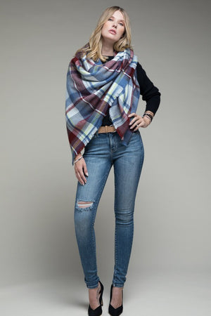 Stylish Brick Blue Plaid Blanket Scarf