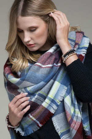 Stylish Brick Blue Plaid Blanket Scarf