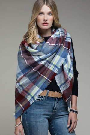 Stylish Brick Blue Plaid Blanket Scarf