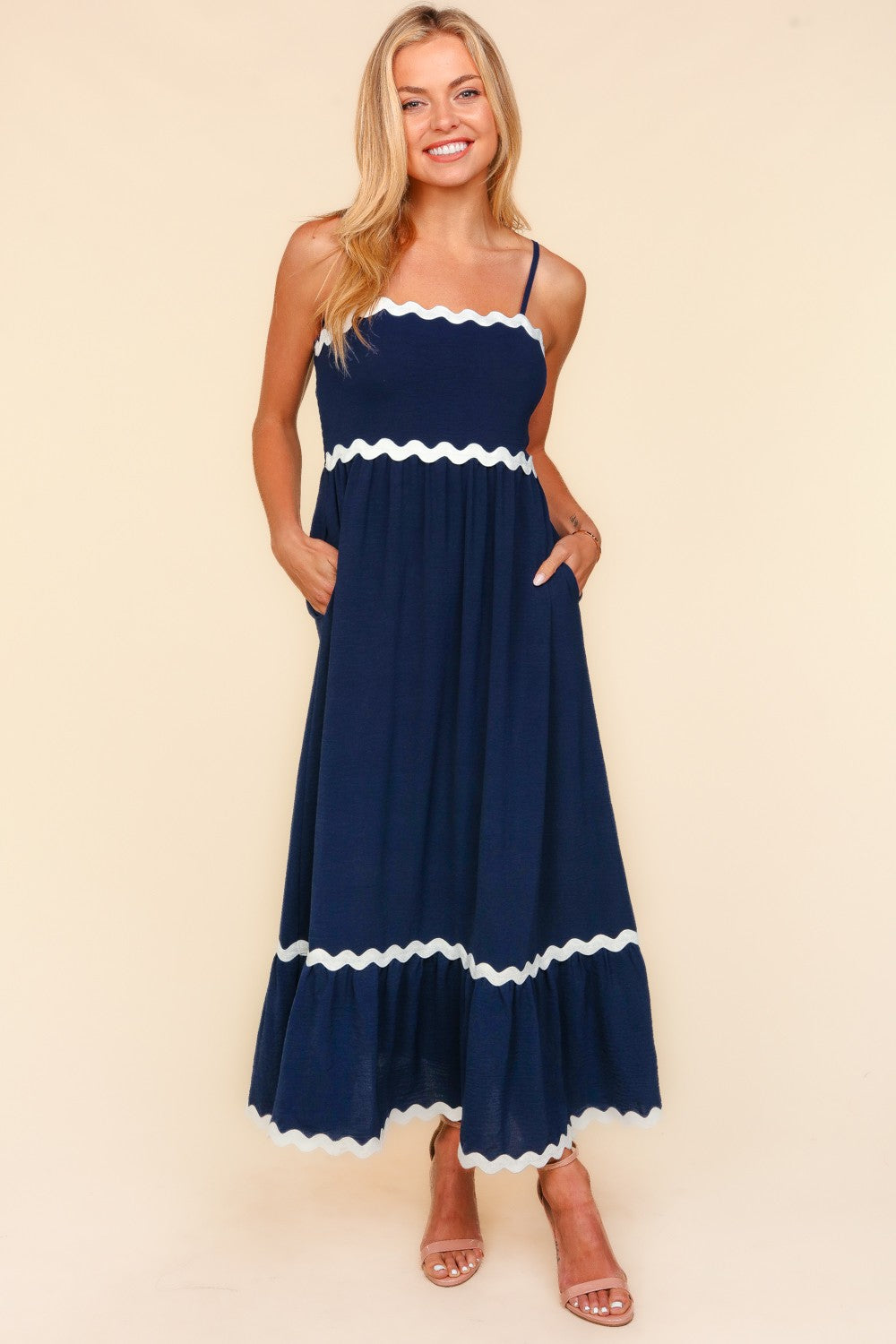 Ric Rac Square Neck Fit and Flare Maxi Dress - Four Hanger Boutique Ric Rac Square Neck Fit and Flare Maxi Dress - Four Hanger Boutique