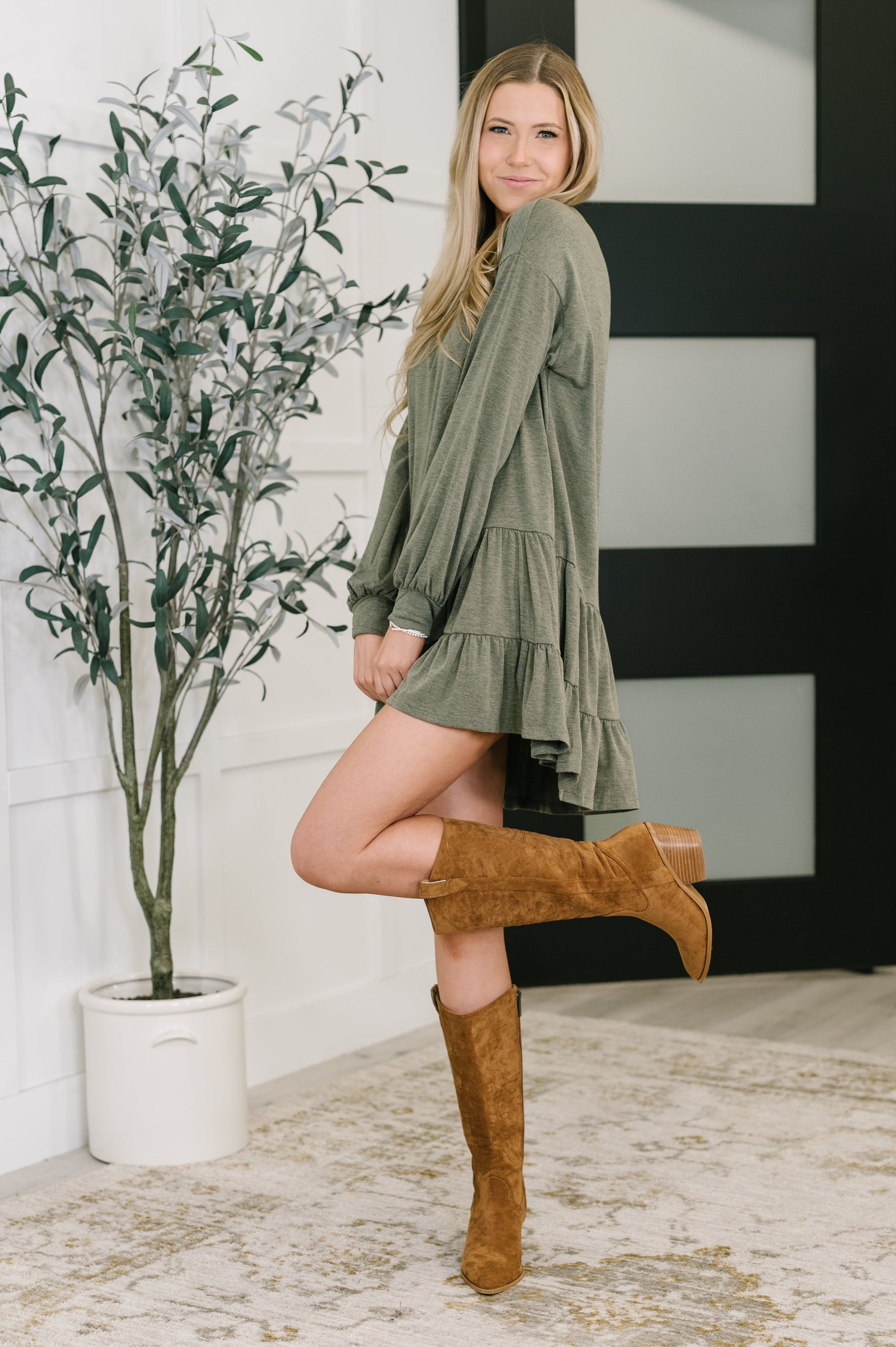 knitted dress high autumn Women Autumn Winter Slouchy Solid Knit Turtleneck Long Sweater Dress, Loose Knit Dress, Ankle Length Party Dresses - Apricot m