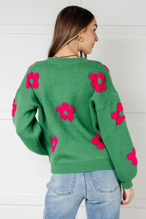 Follow Your Heart Drop Shoulder Green Sweater