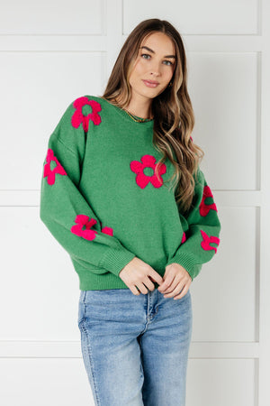 Follow Your Heart Drop Shoulder Green Sweater