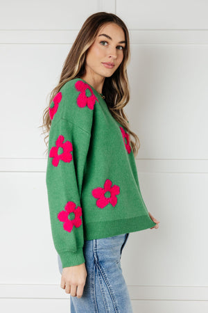 Follow Your Heart Drop Shoulder Green Sweater