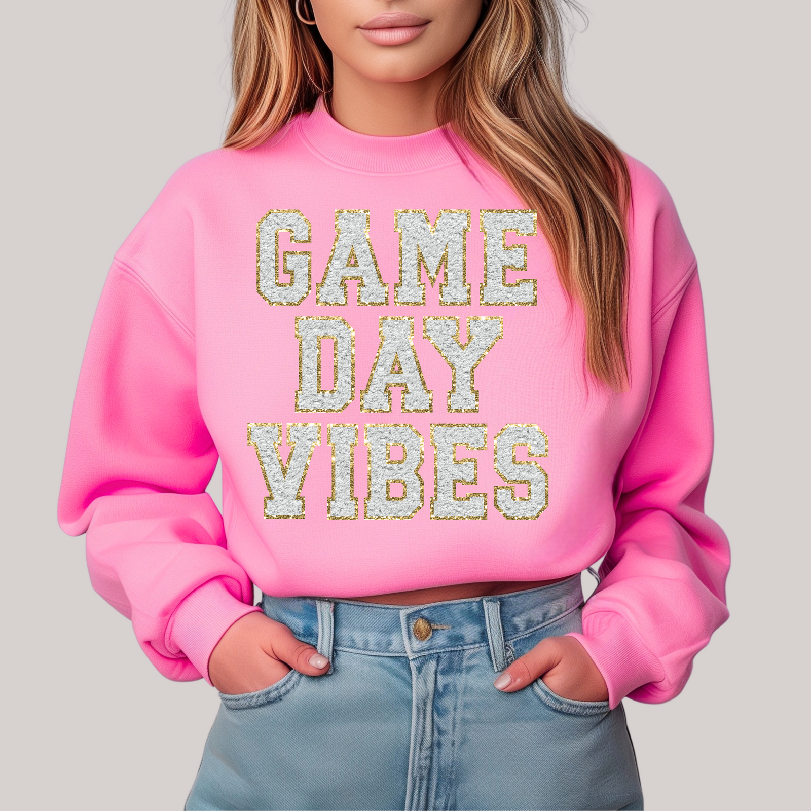 Gameday Chenille Vibes in Pink Sweatshirt