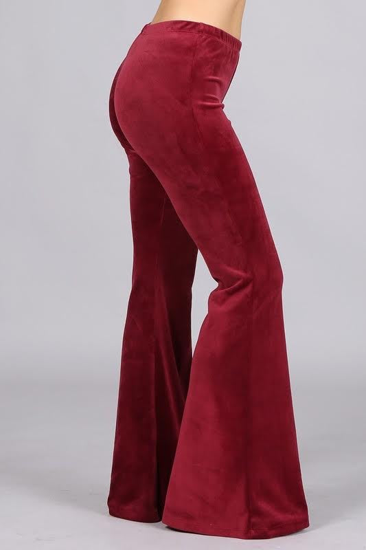 Modern Must Have | Luxe Maroon Velvet Bell Bottoms - Four Hanger Boutique