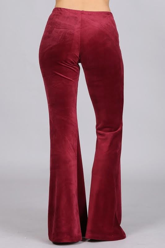 Modern Must Have | Luxe Maroon Velvet Bell Bottoms - Four Hanger