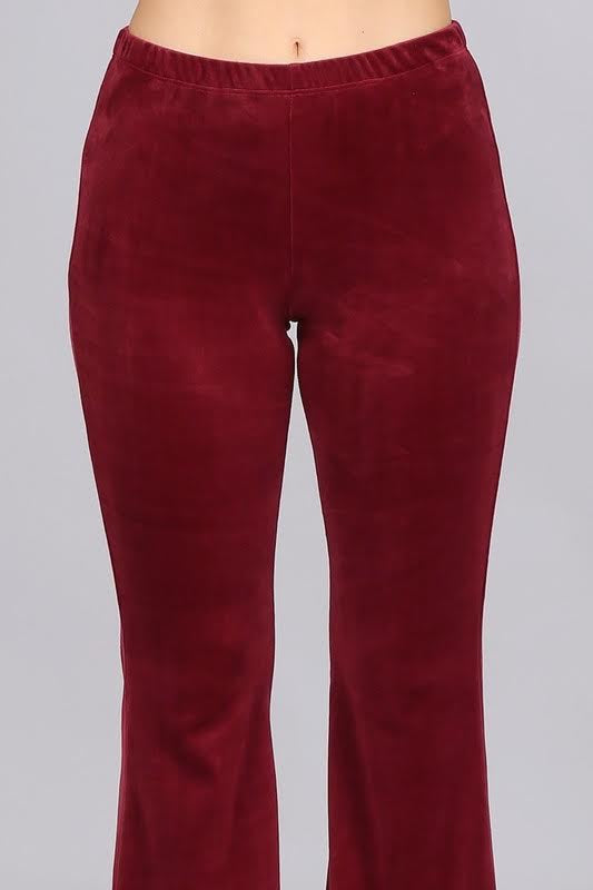 Modern Must Have | Luxe Maroon Velvet Bell Bottoms - Four Hanger Boutique