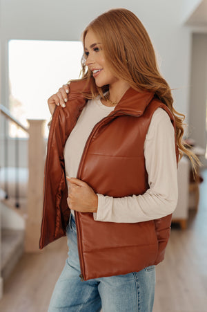 Persistence Pays Off Faux Leather Puffer Vest