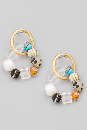 Mixed Bead Hoop Dangle Earrings