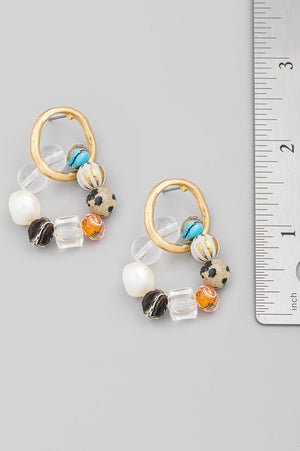 Mixed Bead Hoop Dangle Earrings