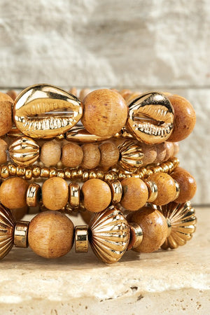 Emily Assorted Bead Wood Bracelet Set