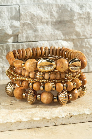 Emily Assorted Bead Wood Bracelet Set