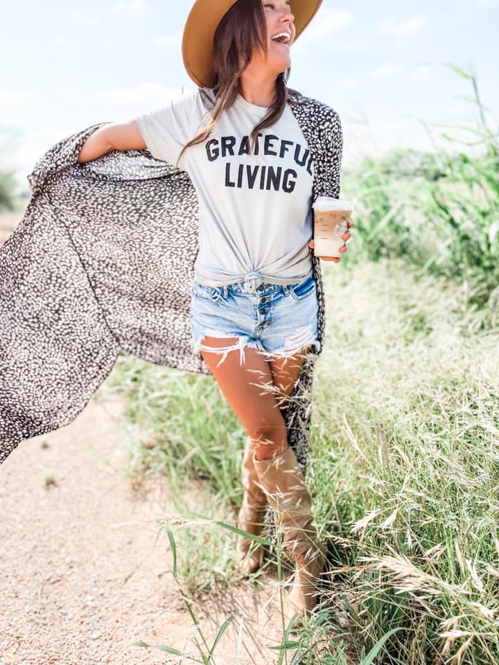 grateful living graphic tee, graphic tees