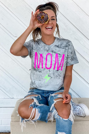 Lightning Neon Bolt Mom Graphic Tee