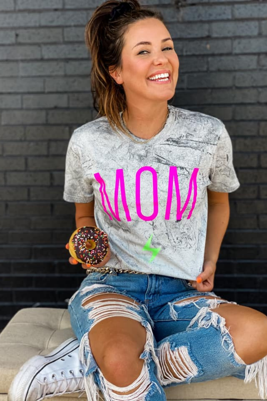 Lightning Neon Bolt Mom Graphic Tee