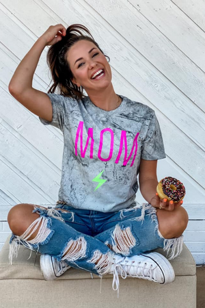 Lightning Neon Bolt Mom Graphic Tee