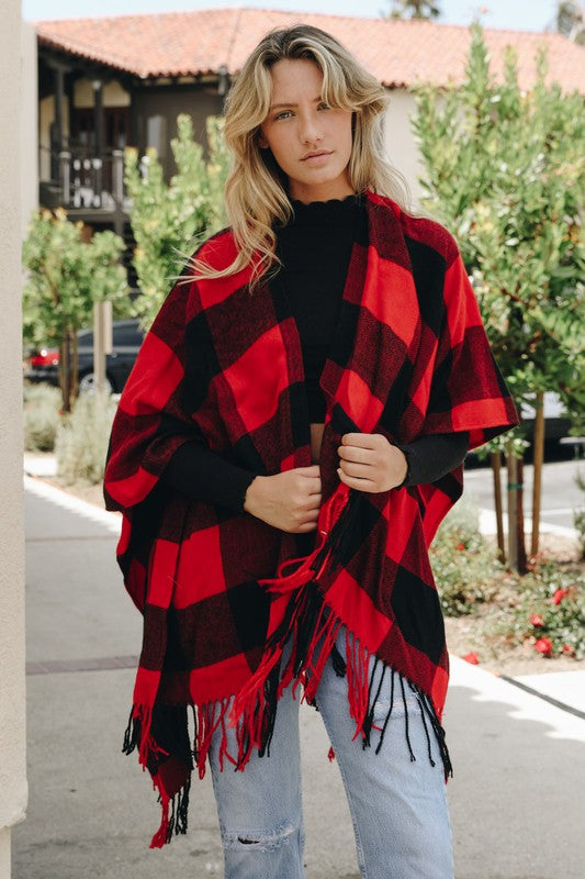 women's poncho, red poncho