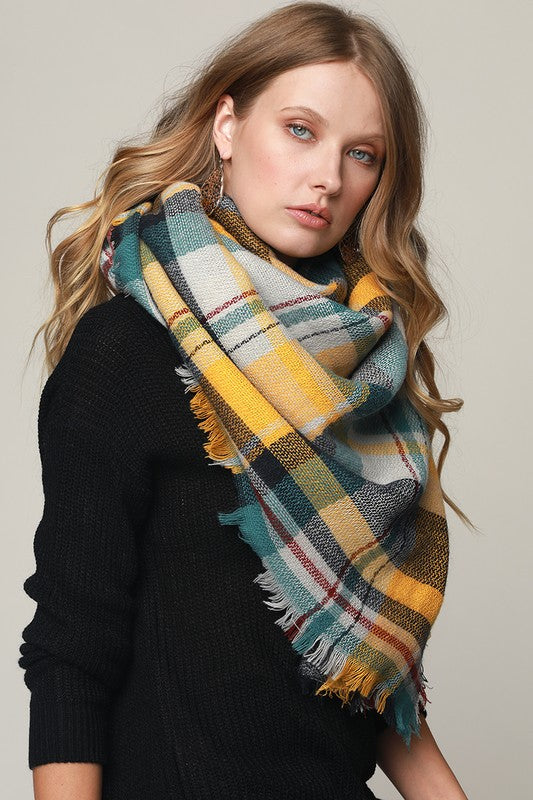 Stylish Mustard Plaid Blanket Scarf