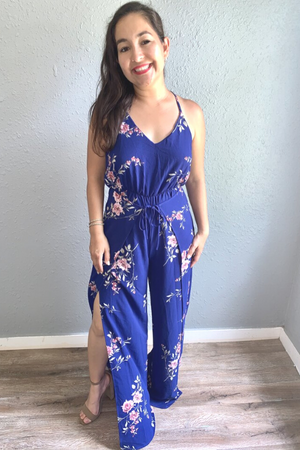 Royal Blue Floral Jumpsuit