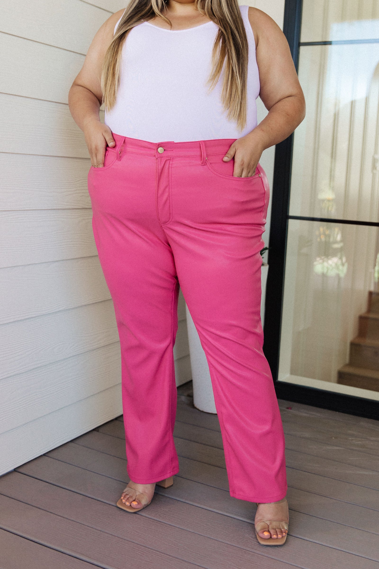 Tanya Control Top Faux Pink Leather Pants