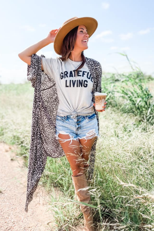 grateful living graphic tee, graphic tees