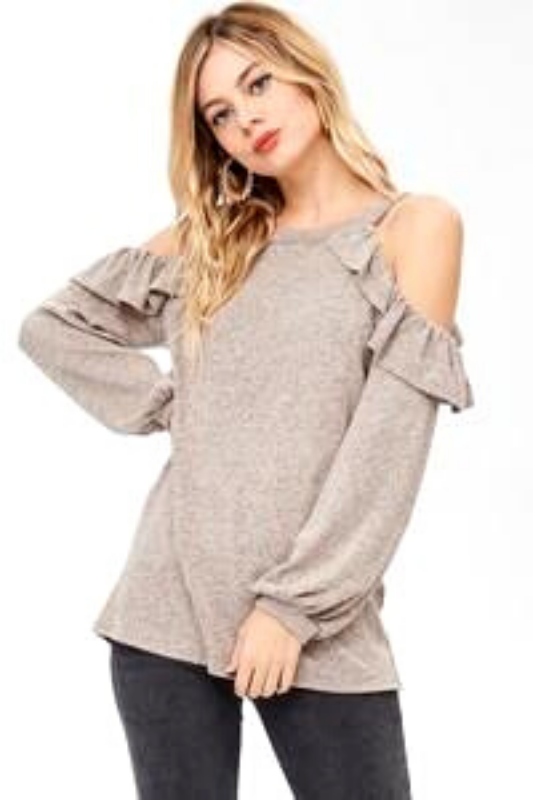 Ruffle cold 2025 shoulder sweater