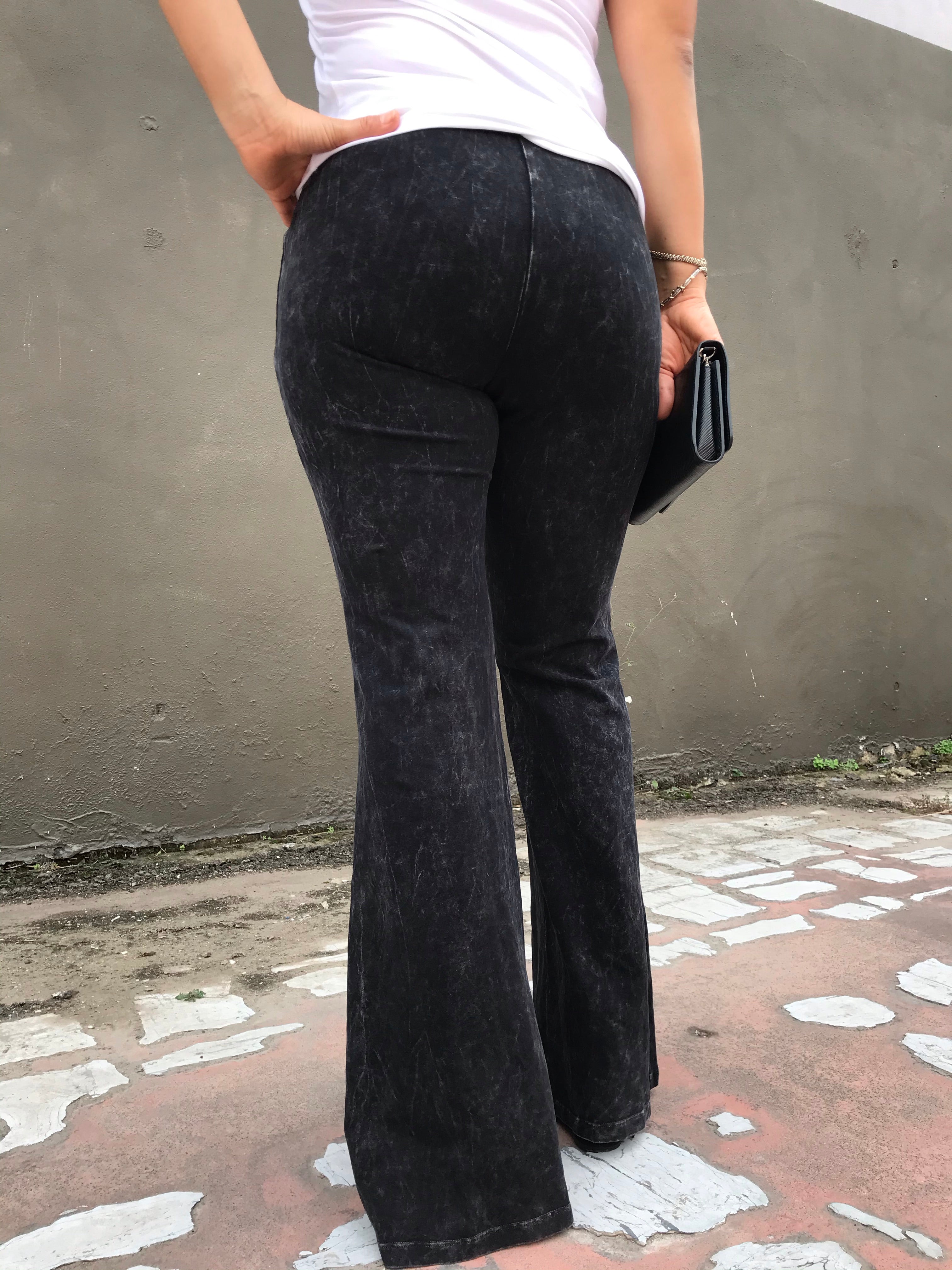 Mineral Wash Bell Bottom Pants in Black - The Rustic Rack Boutique
