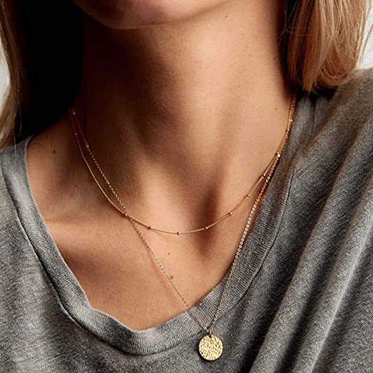 14K Gold Filled Moon Hammered Coin Necklace